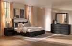 Coaster Fine Furniture Leandro Burnished Black Bedroom Set with Cream Upholstered Wingback Bed