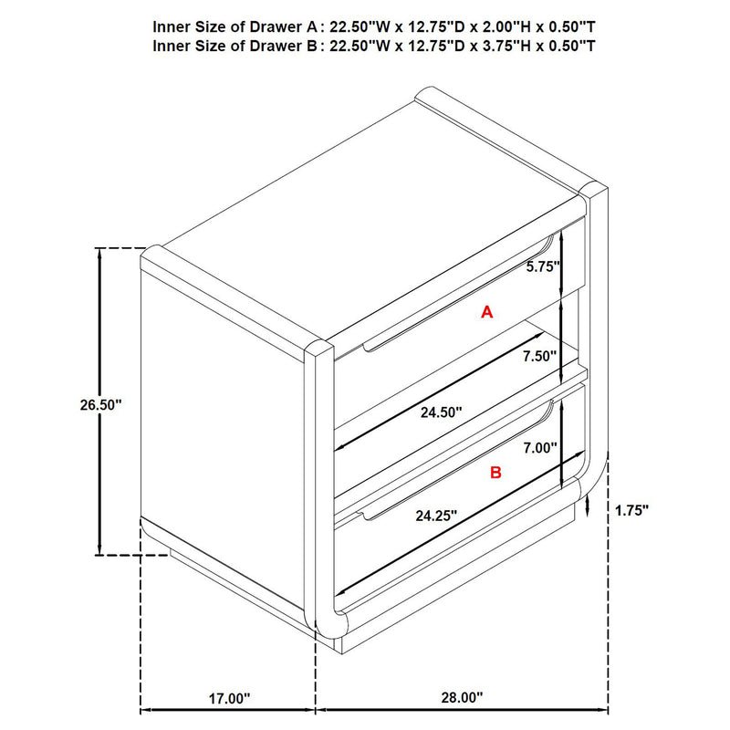 Coaster Leandro nightstand dimension diagram