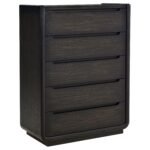 Coaster Fine Furniture Leandro Burnished Black Bedroom Set with Cream Upholstered Wingback Bed - Image 5