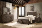 Coaster Fine Furniture Woodmont Bedroom Set – Rustic Golden Brown Wire-Brushed Hardwood with Storage Drawers & Bar Handles