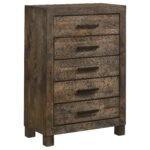 Coaster Fine Furniture Woodmont Bedroom Set – Rustic Golden Brown Wire-Brushed Hardwood with Storage Drawers & Bar Handles - Image 5