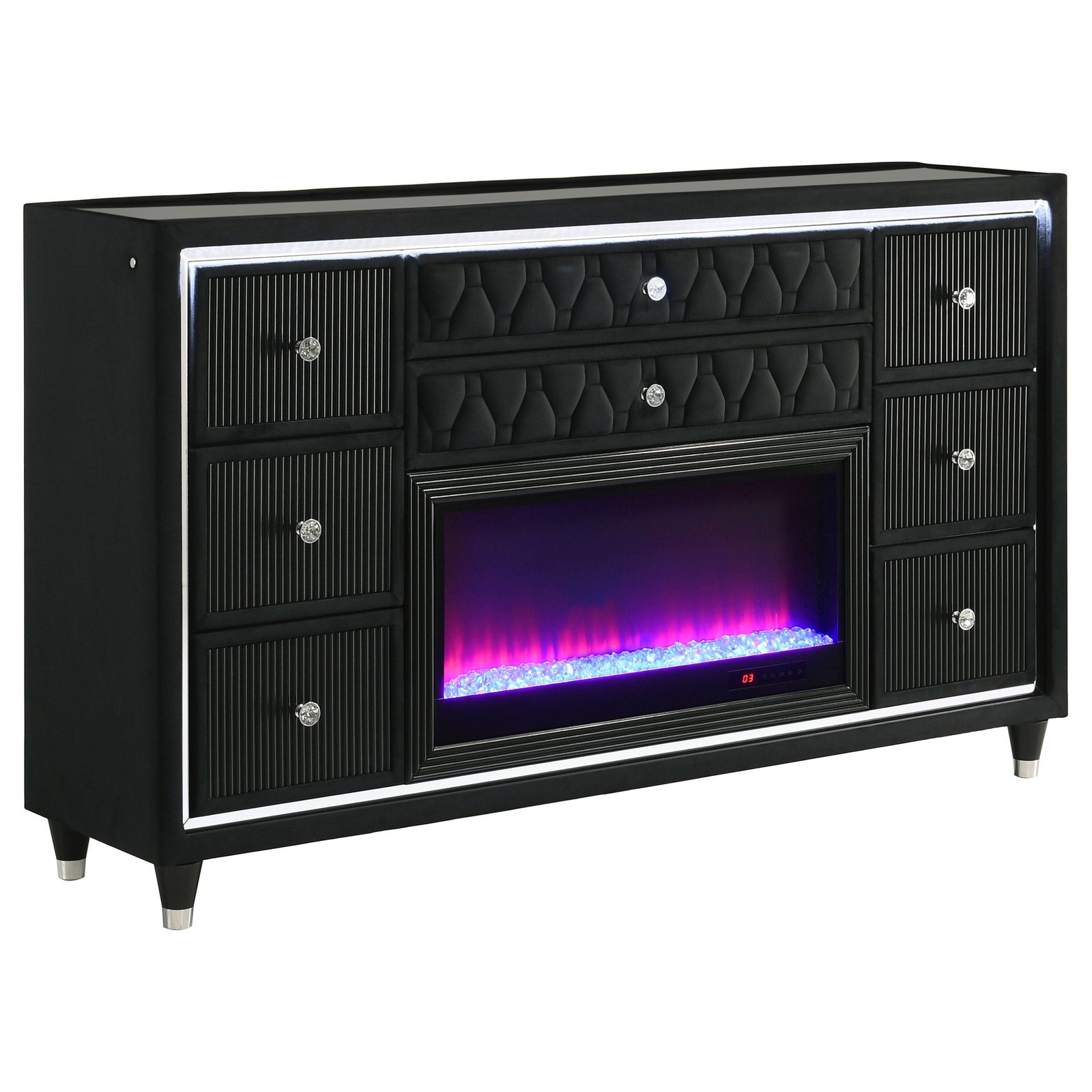 Coaster Lorient fireplace dresser with flame visualizer and LED trim