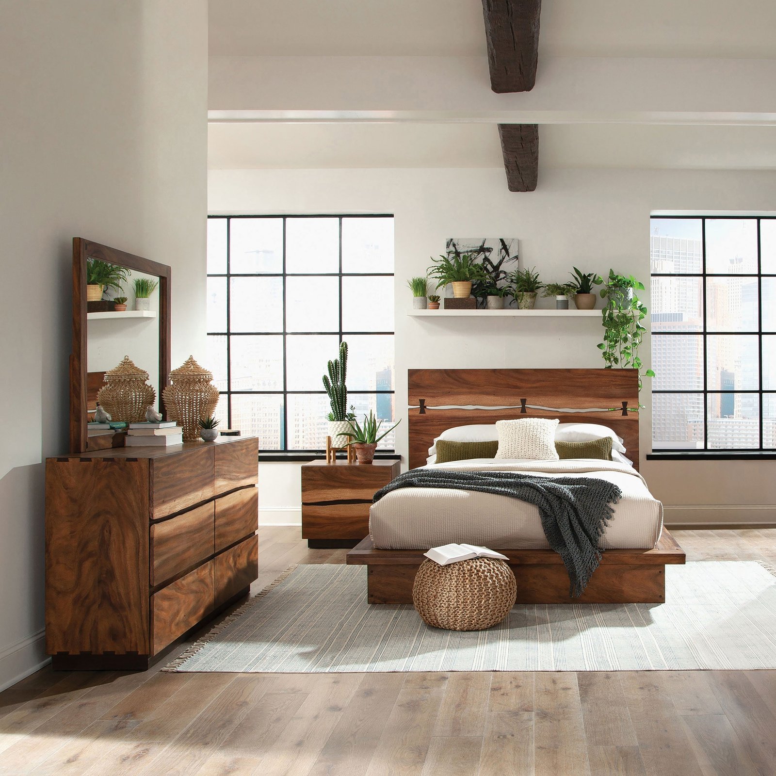 223250Q-S4_01xHD Coaster Fine Furniture Winslow Bedroom Set – Smokey Walnut Platform Bed with Storage - Image 1