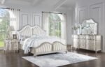 Coaster Fine Furniture Evangeline Bedroom Set – Glam Silver Oak Finish, Double Arch Tufted Headboard, USB Nightstand & Felt-Lined Drawers