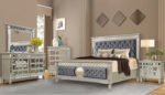 McFerran Home Furnishing B1689 Silver & Grey Velvet Bedroom Set