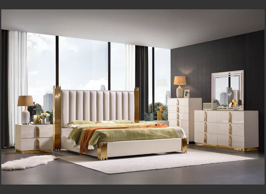 B2001Gold_900x900_1 McFerran Home Furnishing B2001 Modern White & Gold Frame Bedroom Set - Image 1