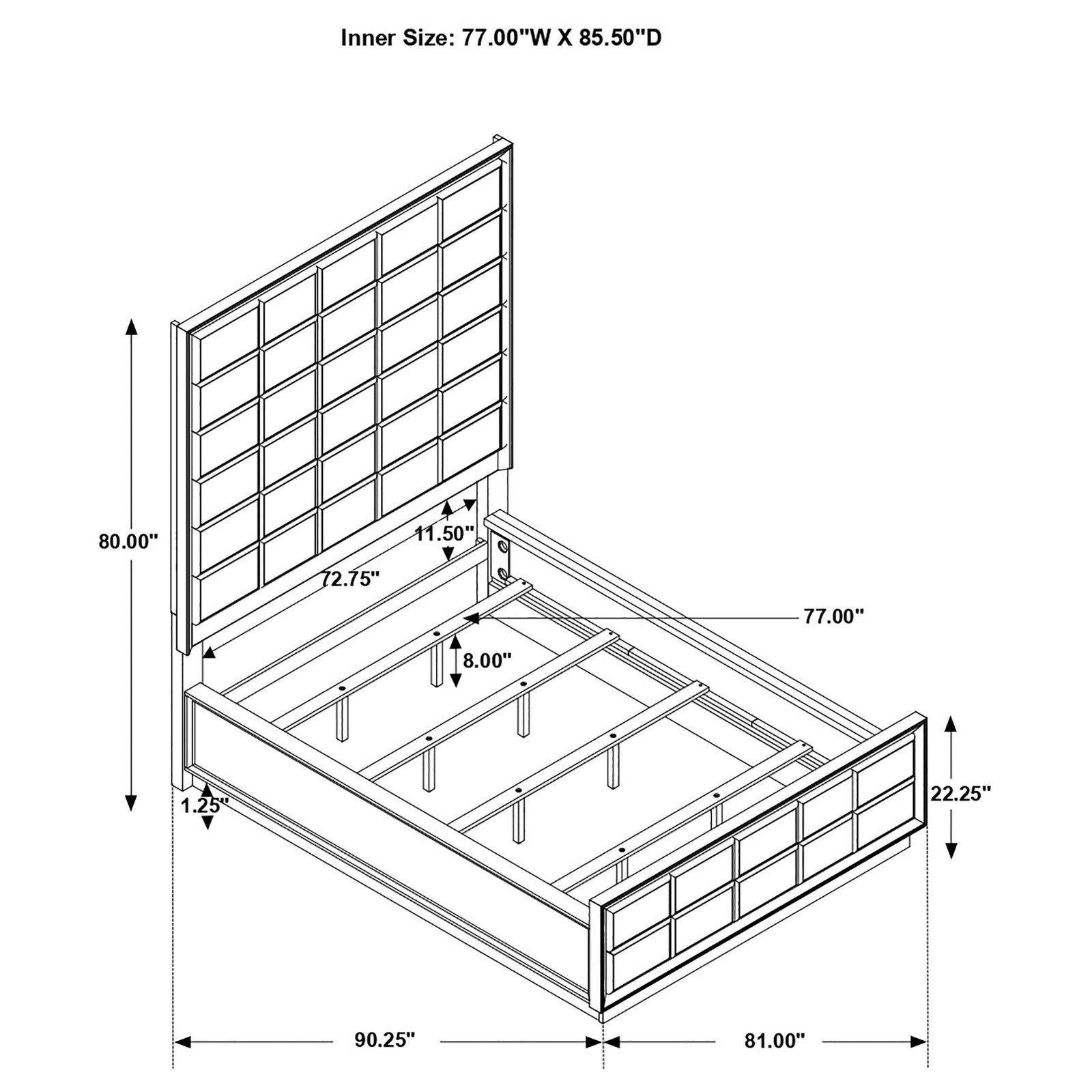 Durango California King bed dimension diagram