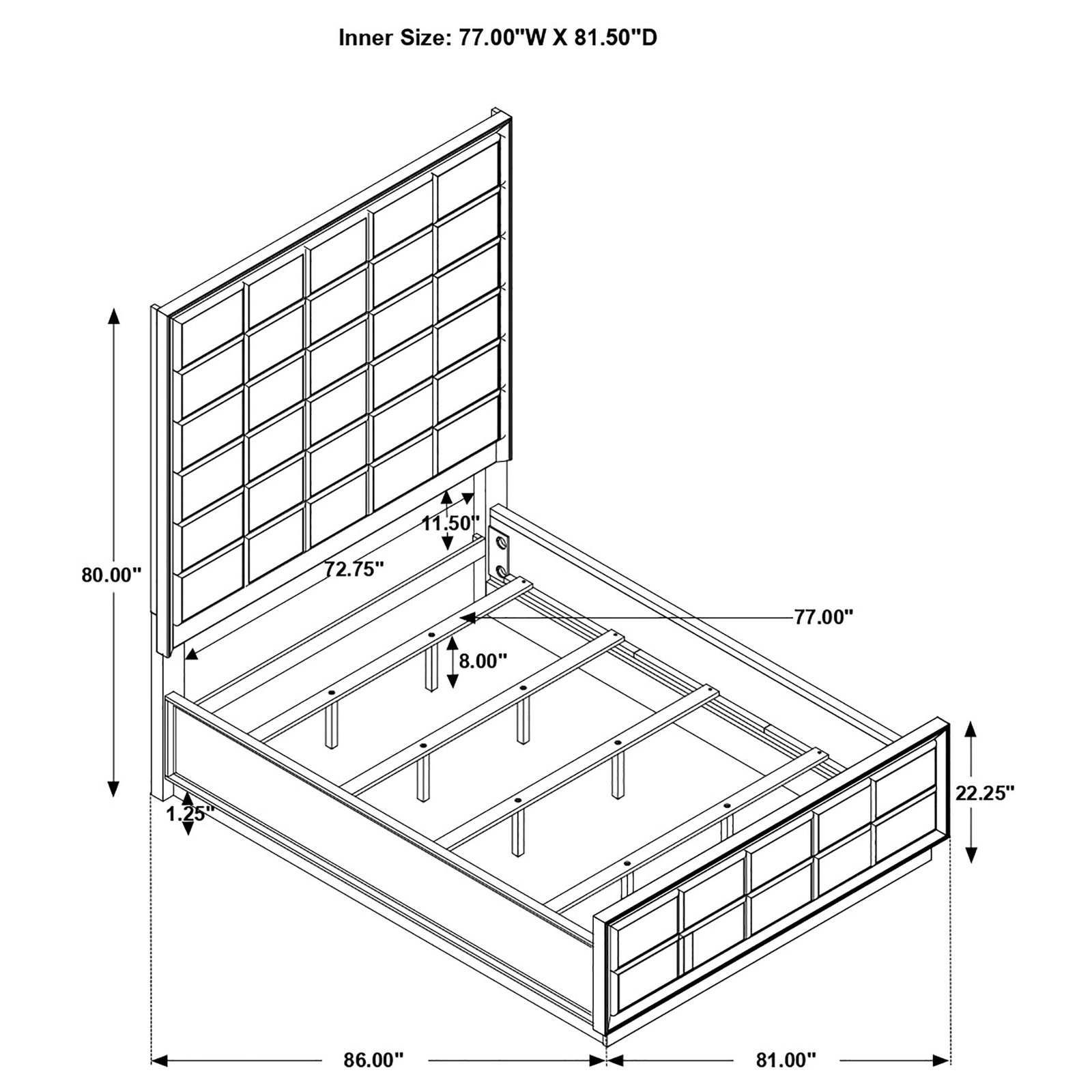 Durango Eastern King bed dimension diagram