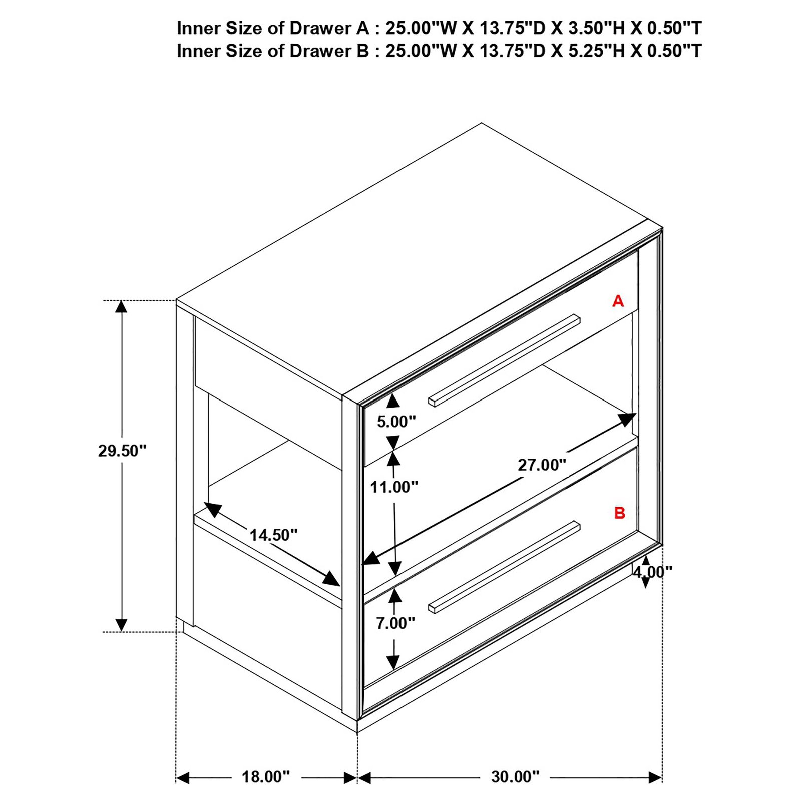 Nightstand dimension diagram