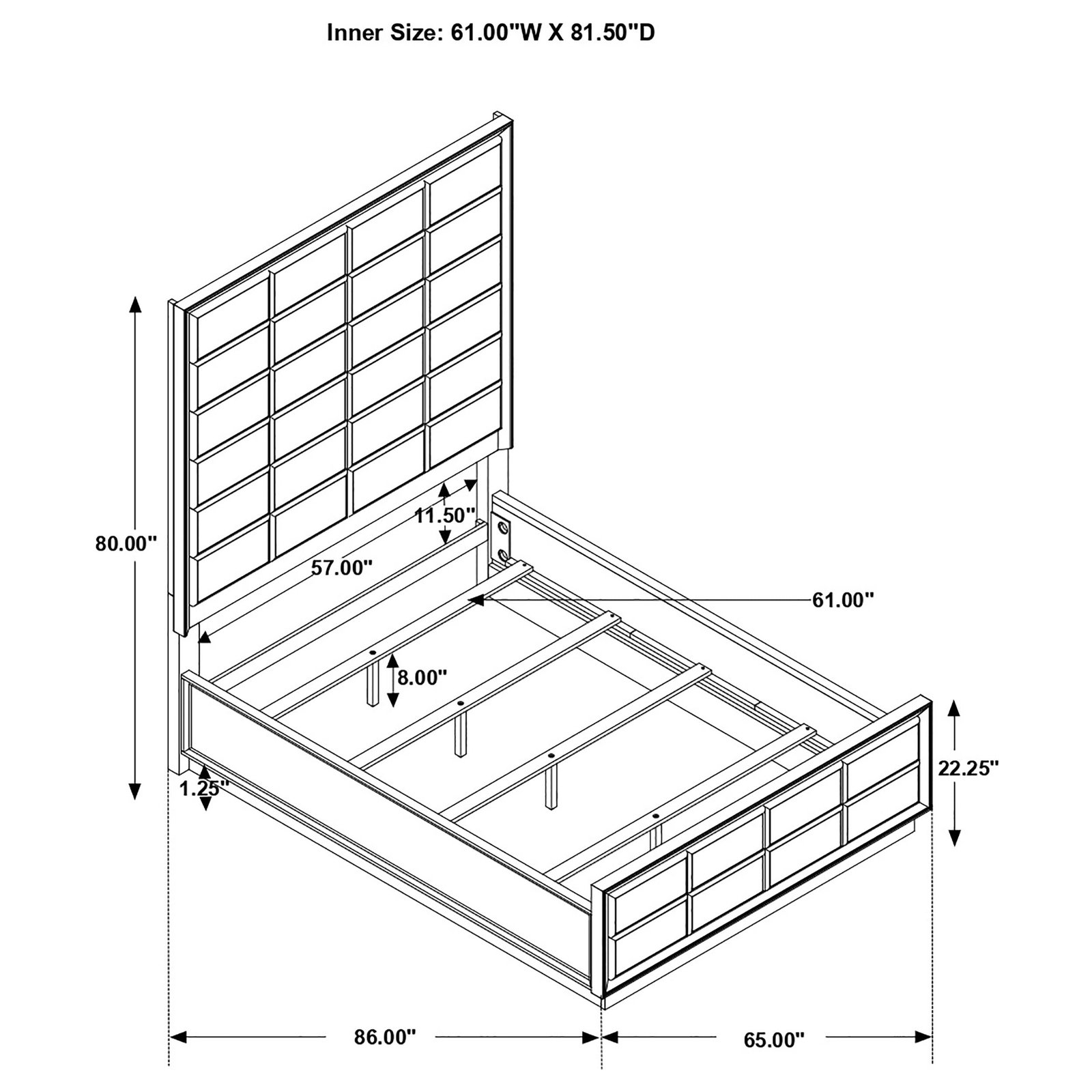 Durango Queen bed dimension diagram