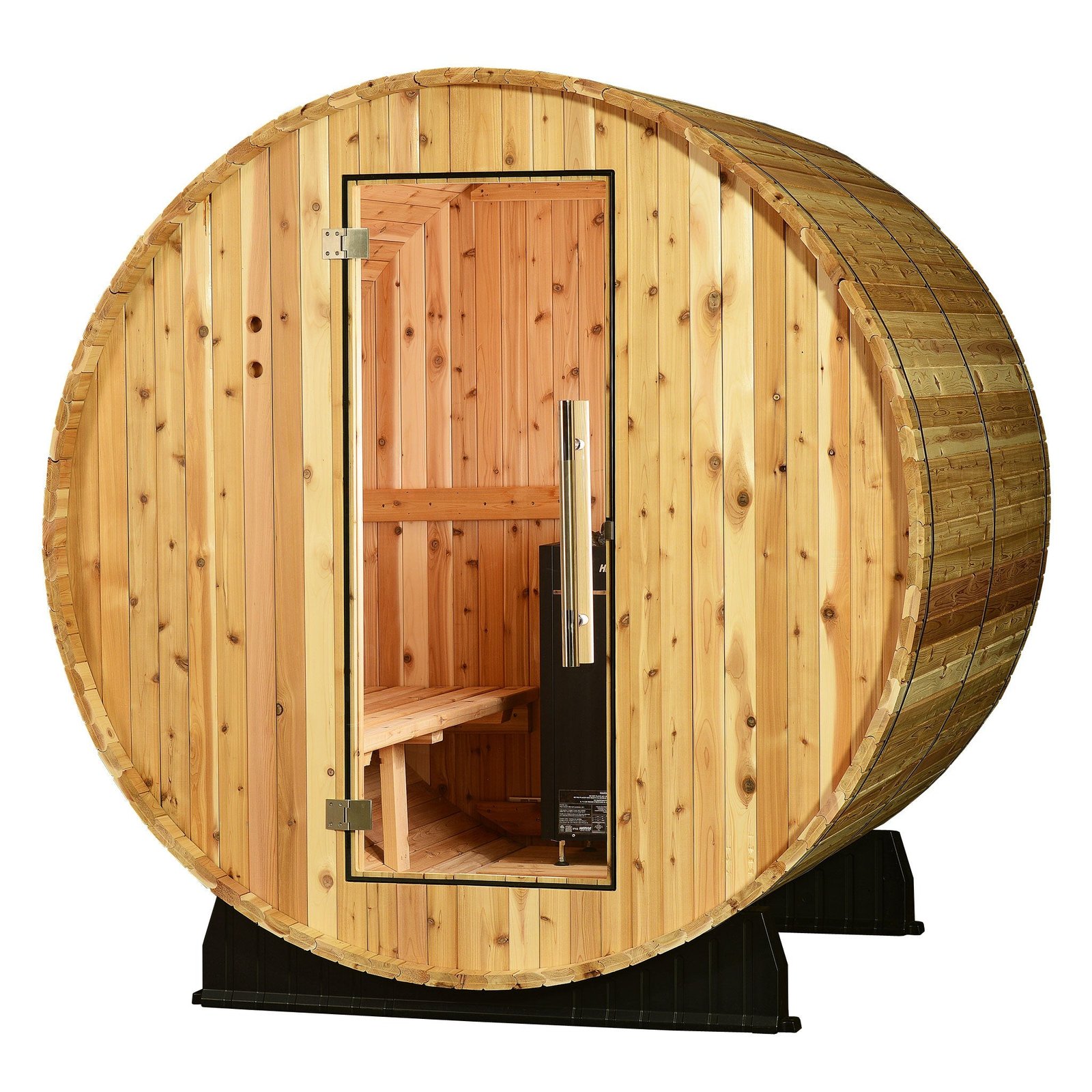 Essex_Rustic_Cedar_White_BG Essex 4 Person Barrel Sauna - Image 1