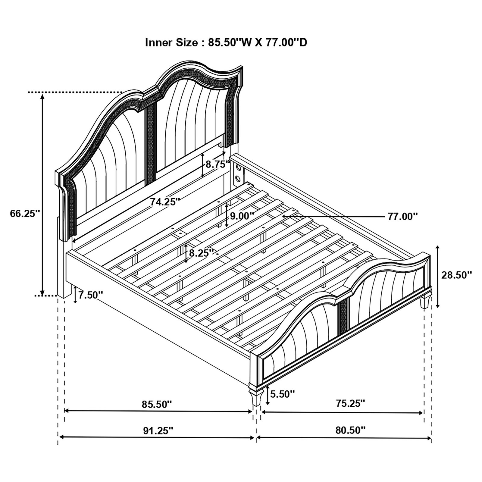 Evangeline California King bed dimension diagram