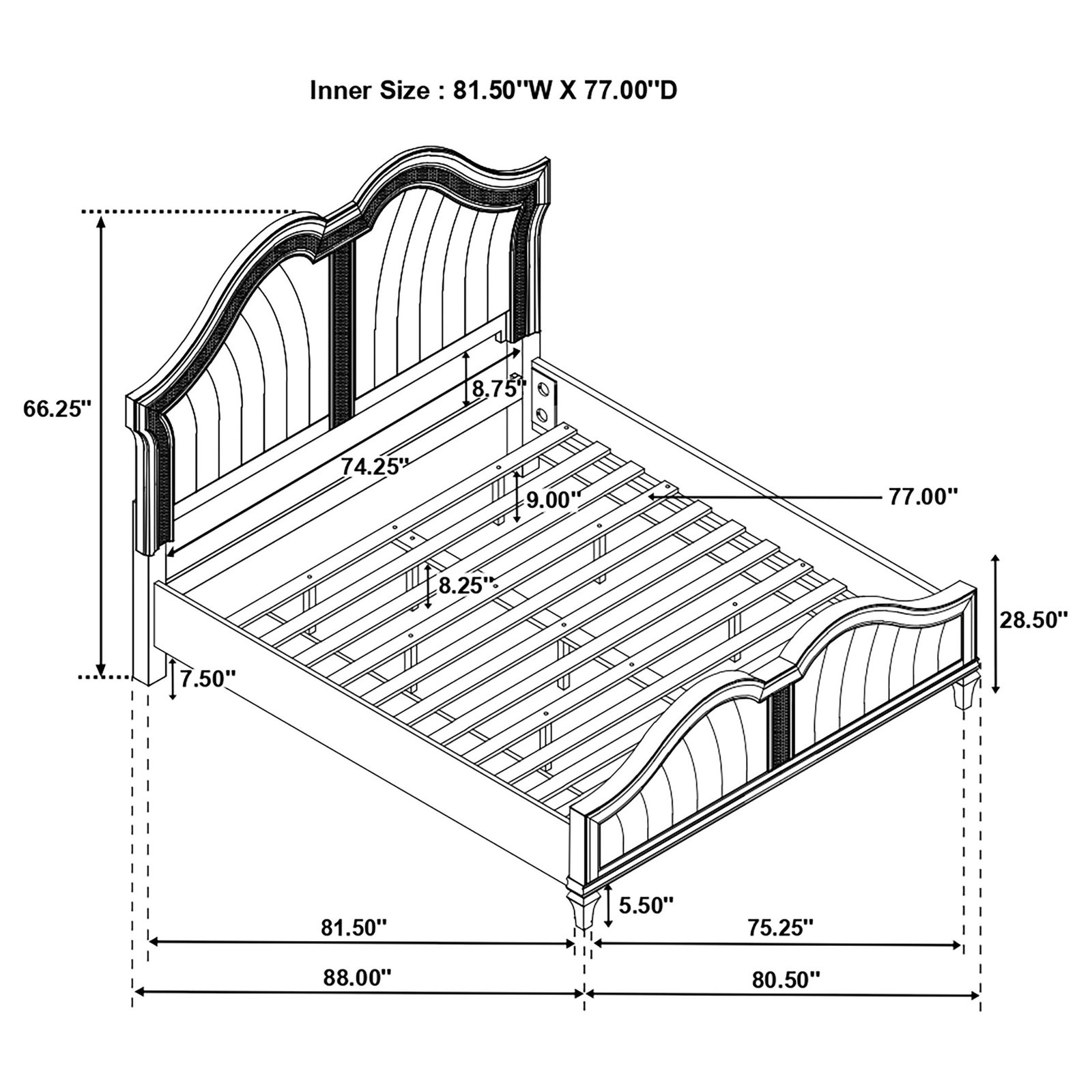 Evangeline Eastern King bed dimension diagram