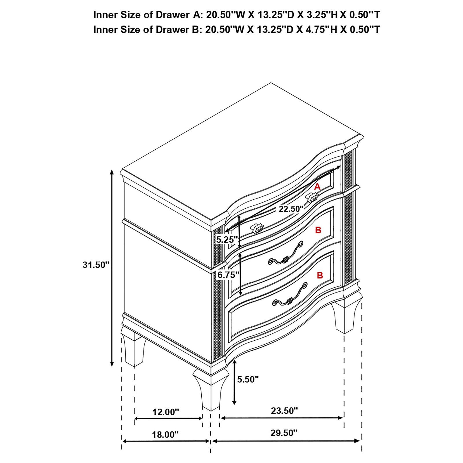 Nightstand dimension diagram