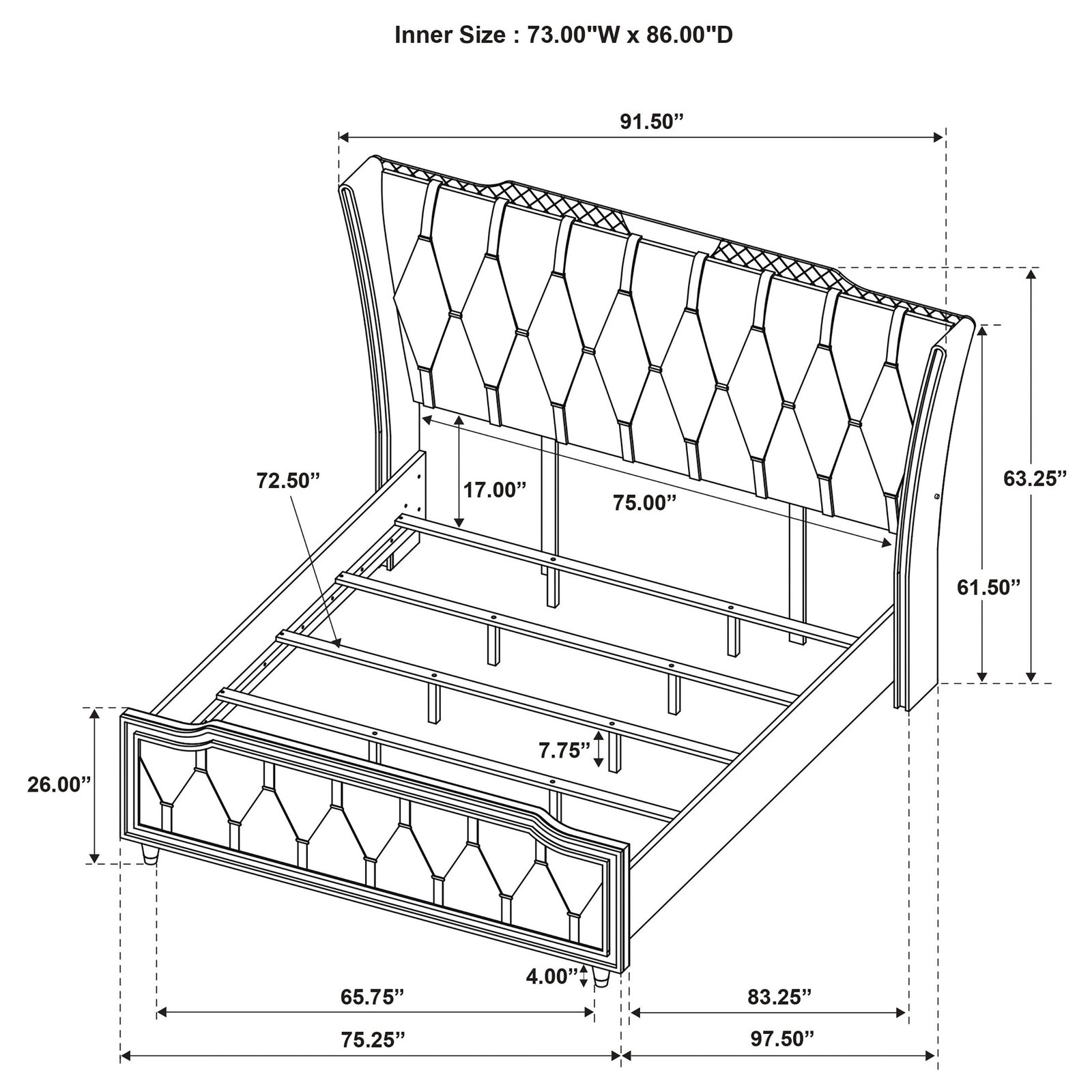 Lorient California King bed dimension diagram