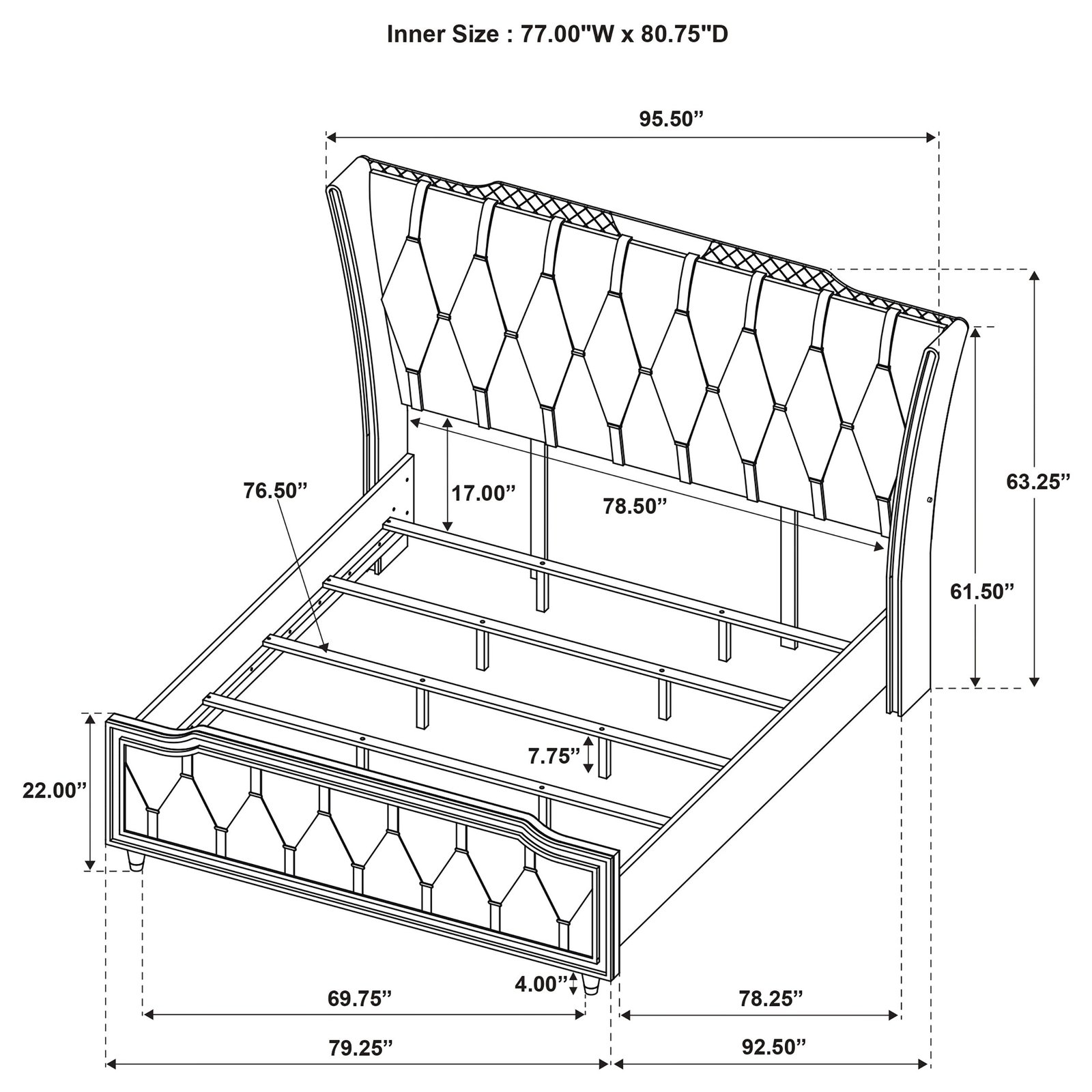 Lorient Eastern King bed dimension diagram