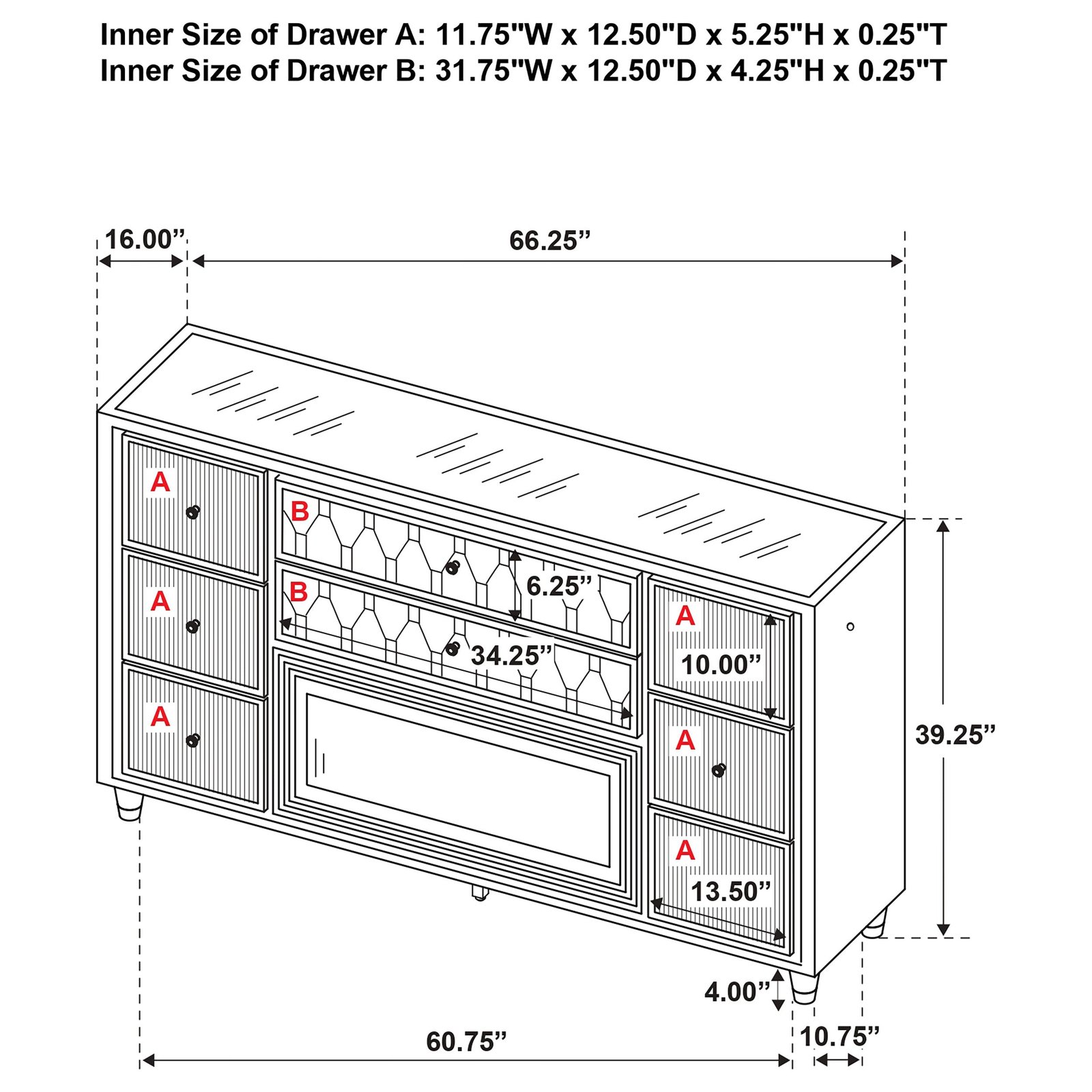 Fireplace Dresser dimension diagram