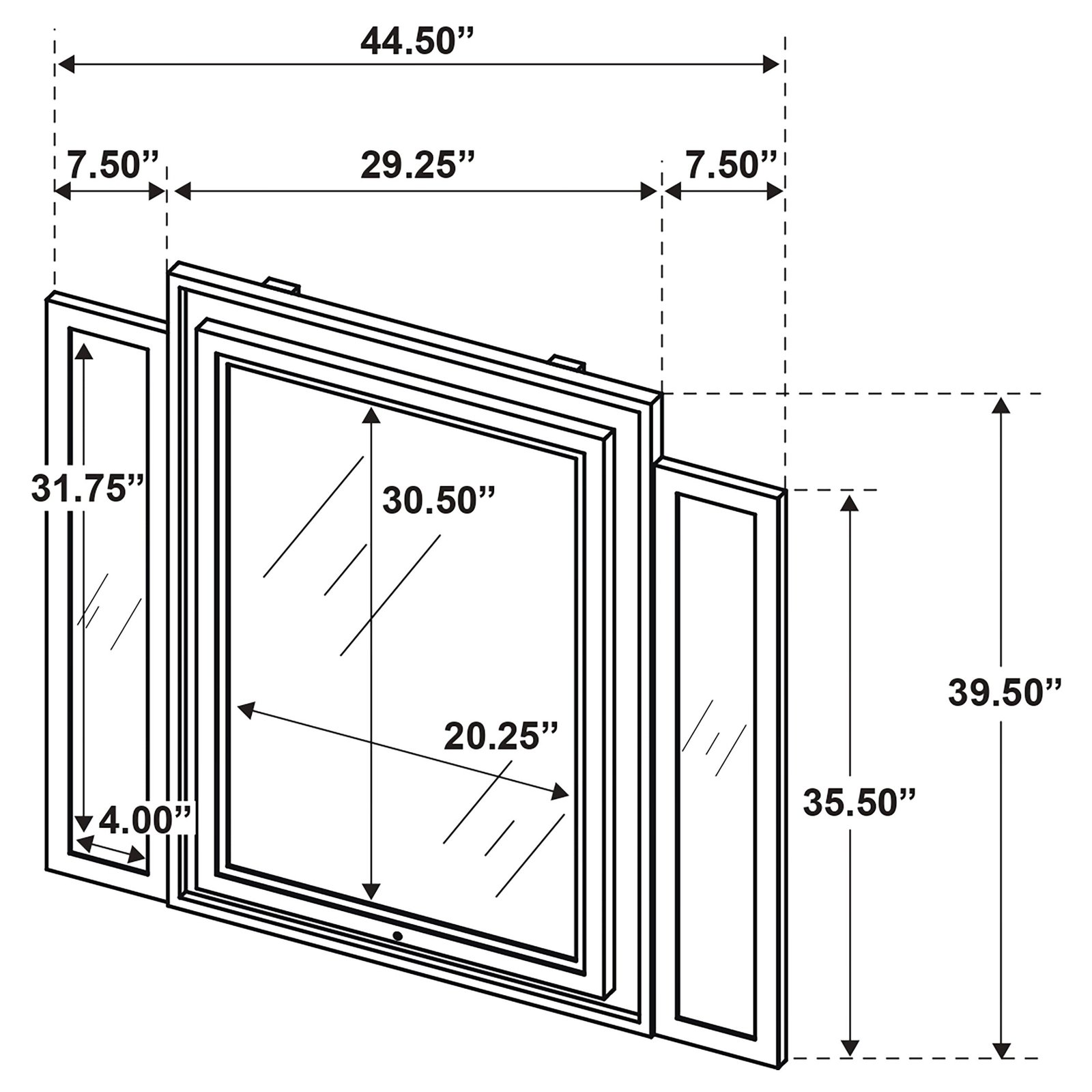Lorient mirror dimension diagram — Ivory/Camel finish
