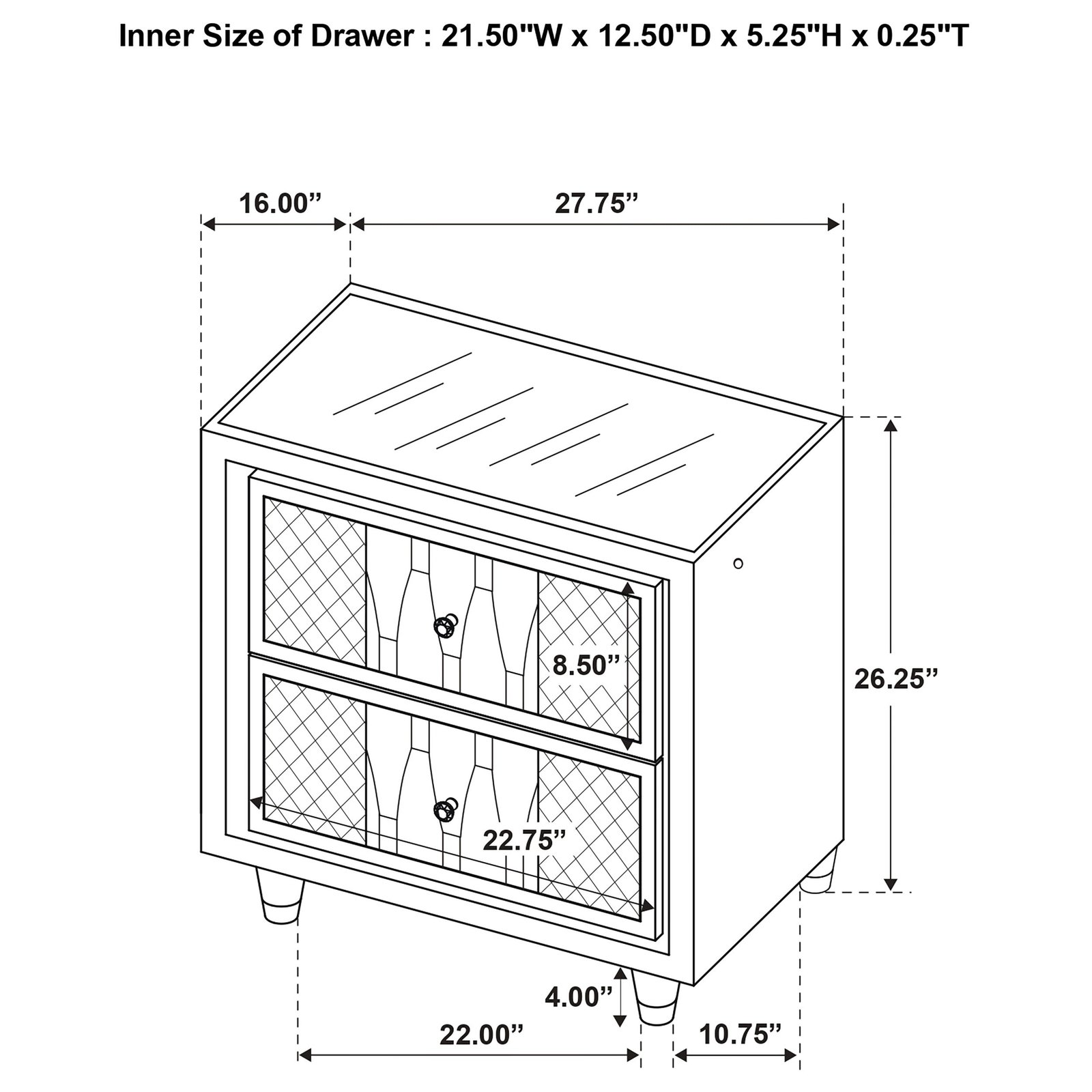 Nightstand dimension diagram