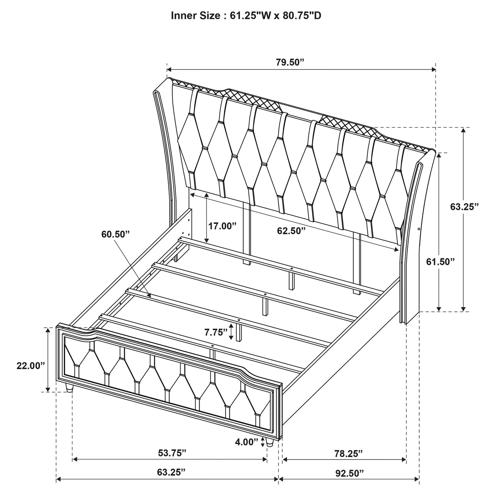 Lorient Queen bed dimension diagram