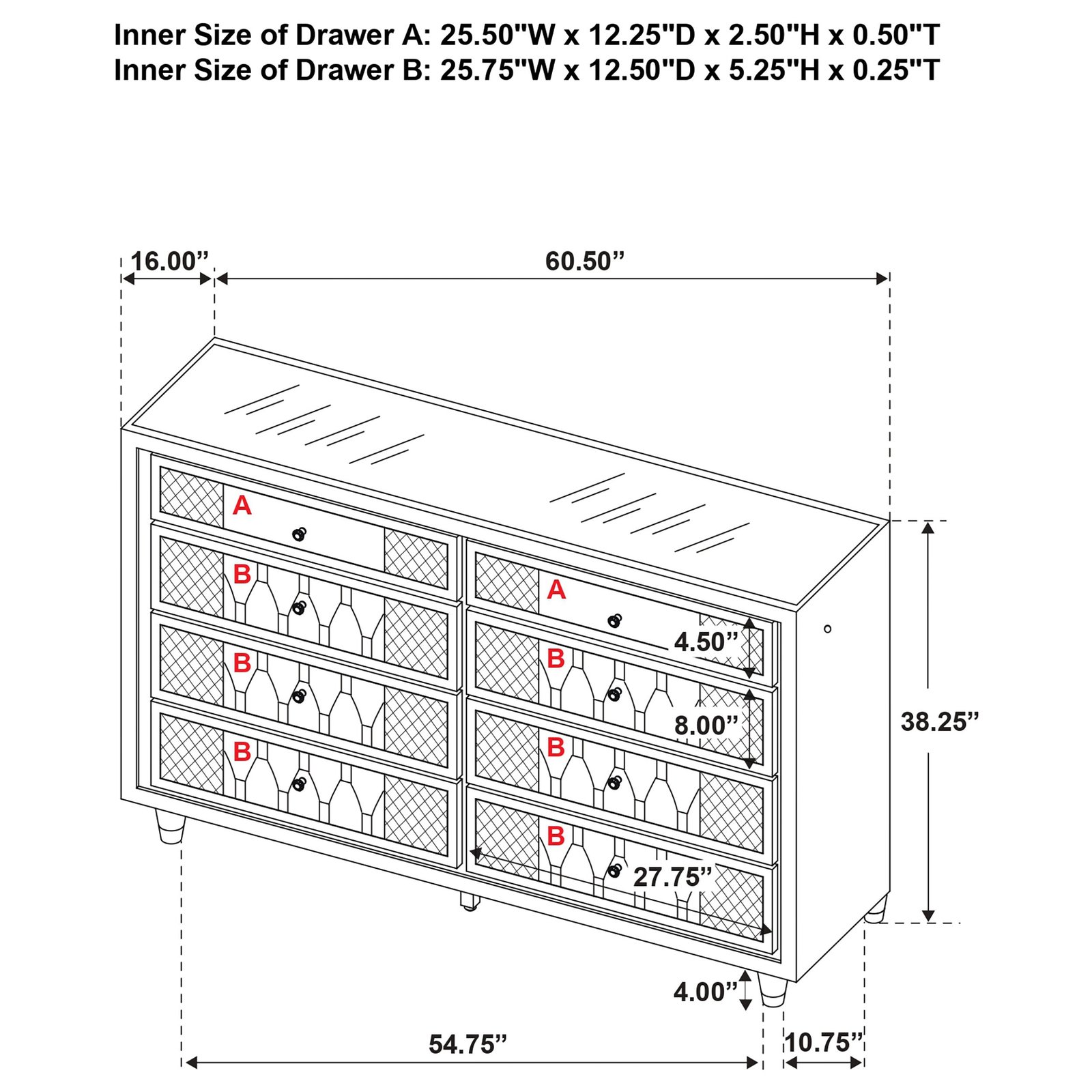 Standard Dresser dimension diagram