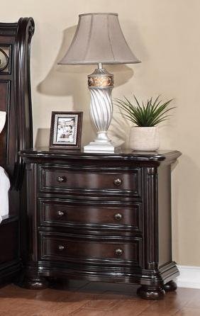 McFerran B366 matching nightstand with three drawers, dark wood finish