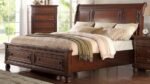 McFerran B608 Storage Sleigh Bedroom Set in Cherry - 2-Drawer Footboard and Bun Feet