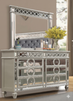 McFerran Home Furnishing B1689 Silver & Grey Velvet Bedroom Set - Image 3