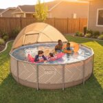 Piscine hors-sol pour usage extérieur, structure en acier, couleur taupe, résistante à la rouille et facile à monter – Image 2