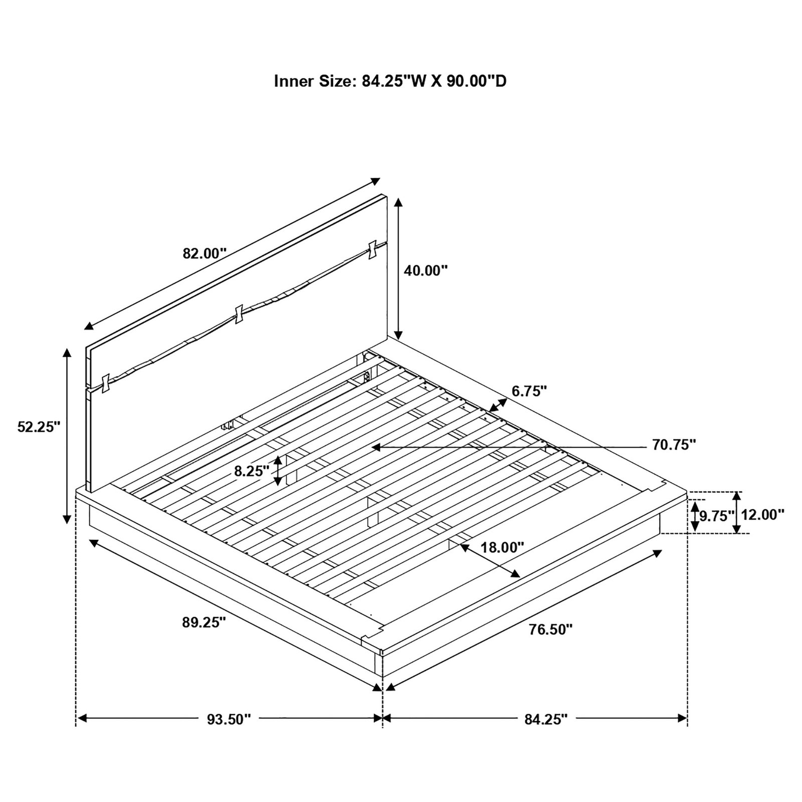 Winslow California King bed dimension diagram