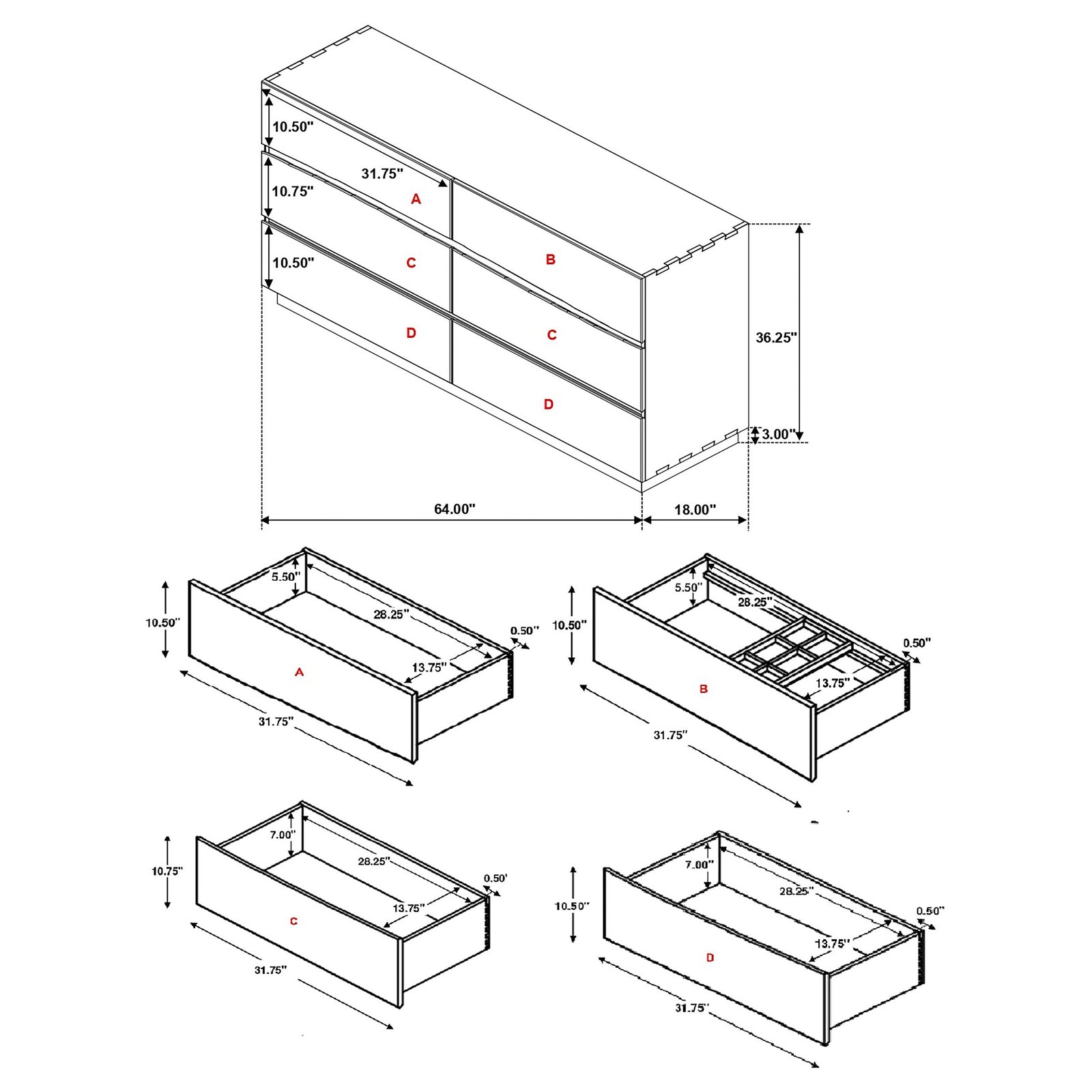 Dresser dimension diagram