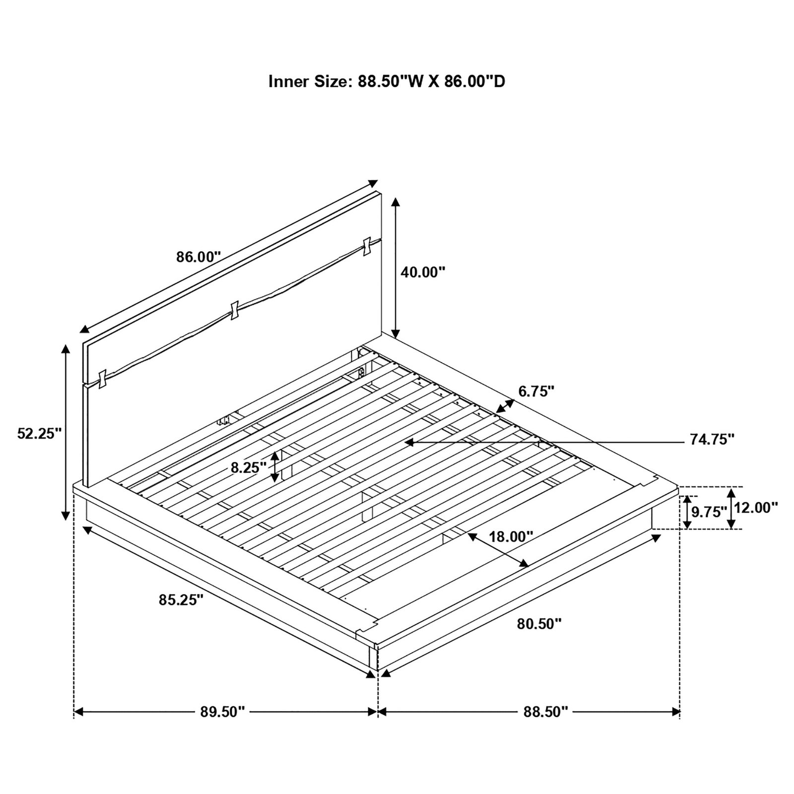 Winslow Eastern King bed dimension diagram