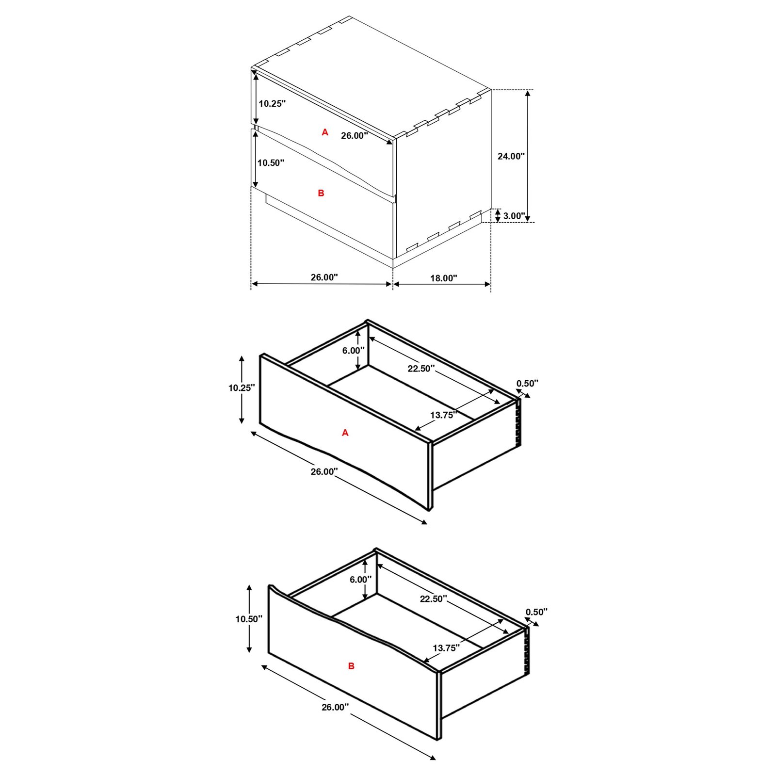 Nightstand dimension diagram