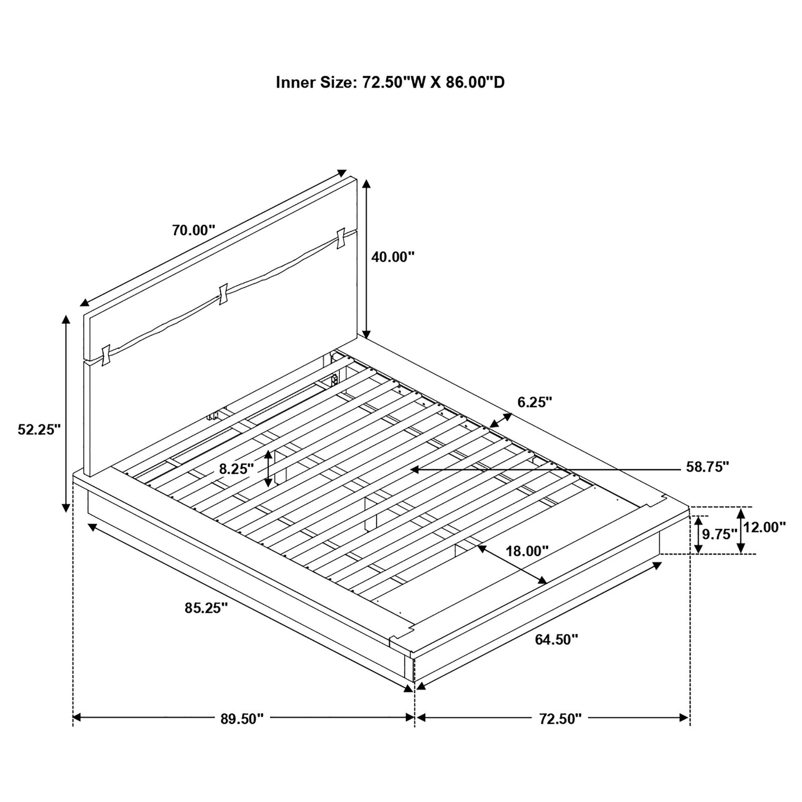 Winslow Queen bed dimension diagram