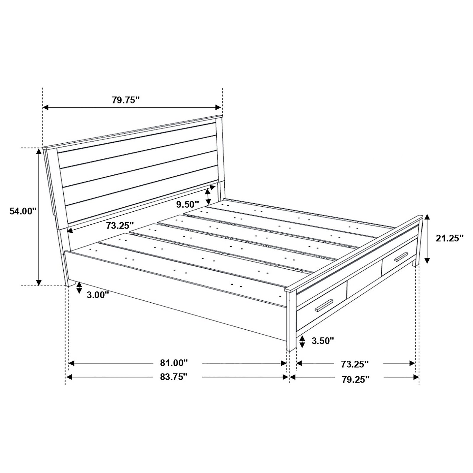 Woodmont Eastern King bed dimension diagram
