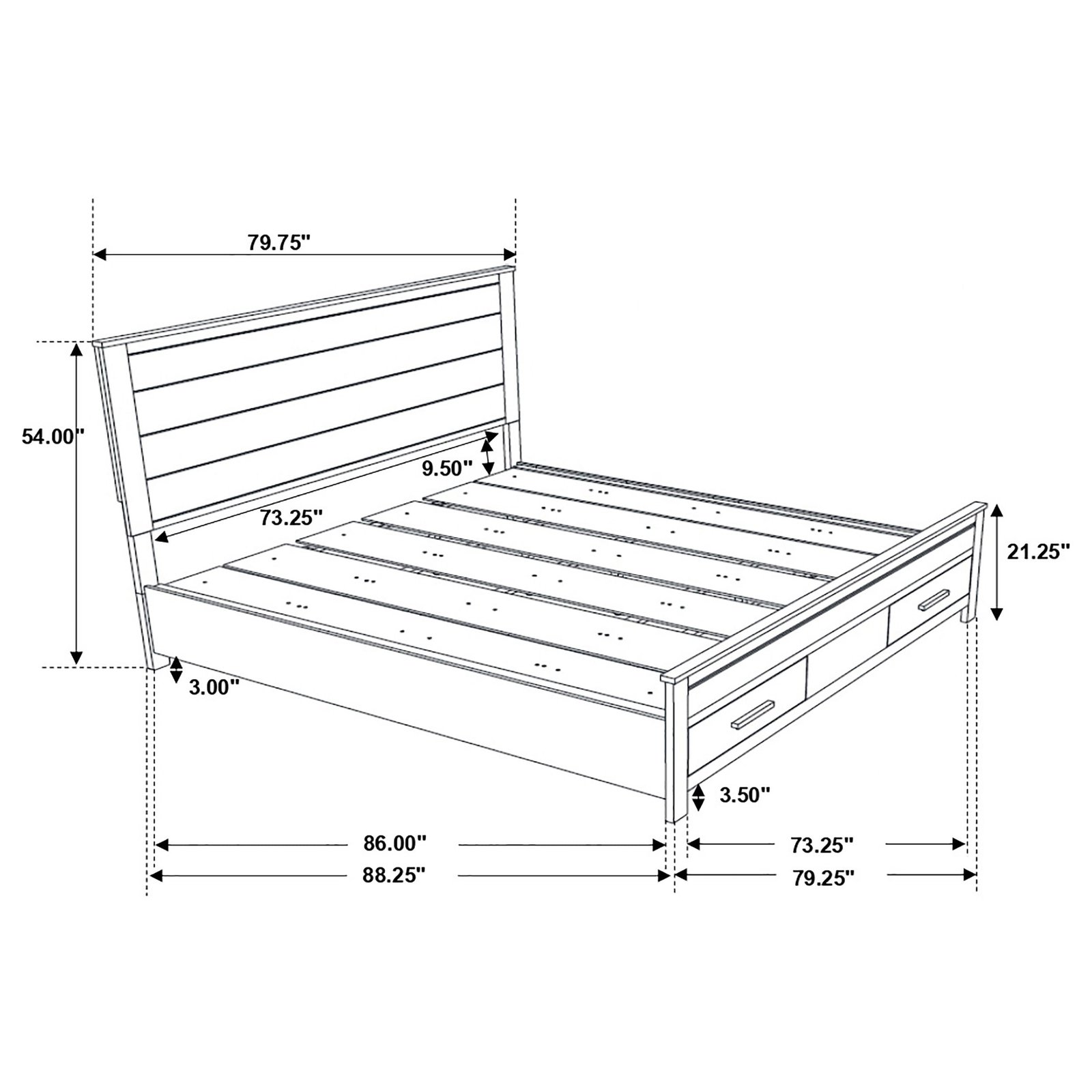 Woodmont California King bed dimension diagram