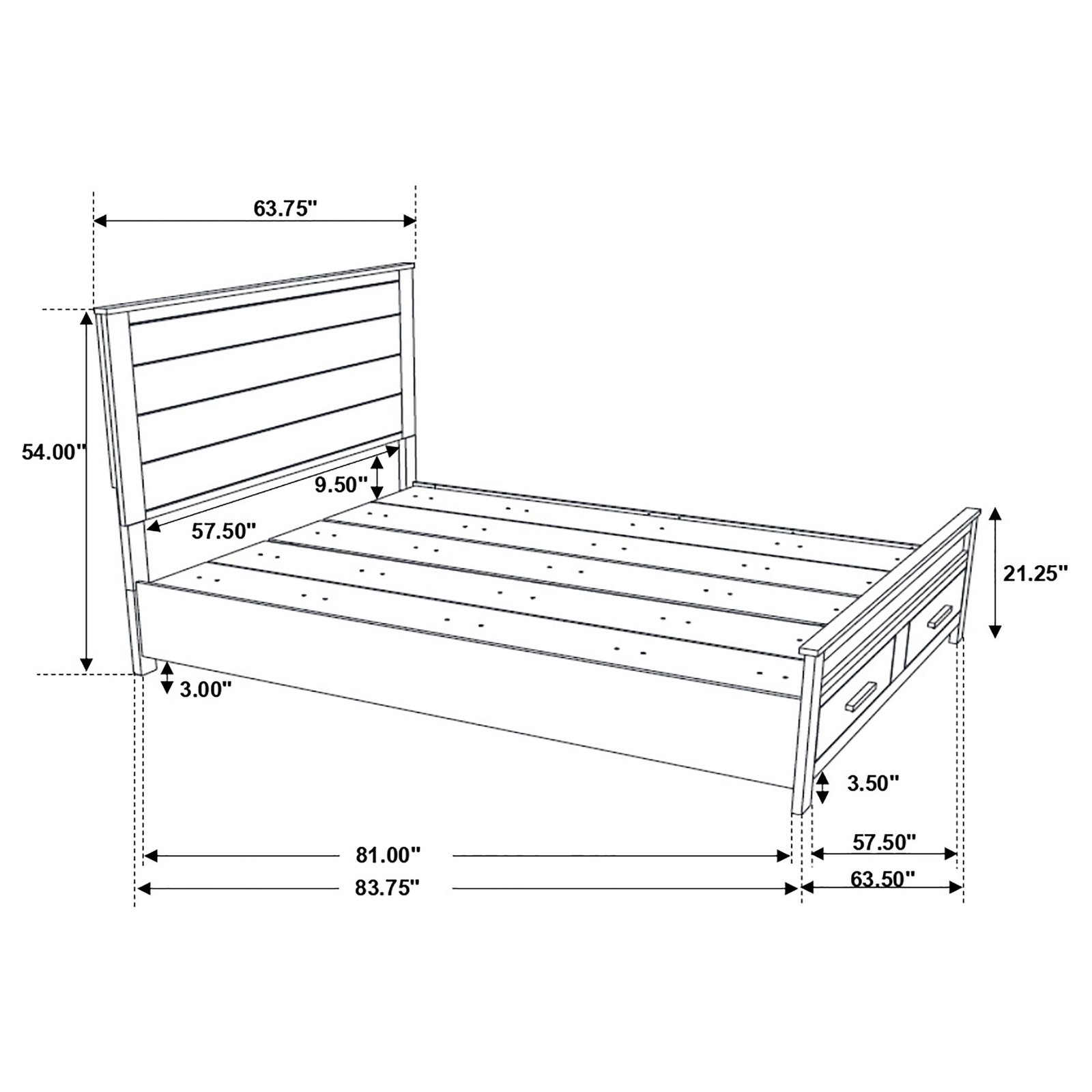 Woodmont Queen bed dimension diagram