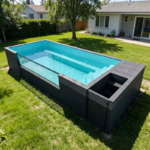 Piscine hors sol de grande taille (40 pieds/20 pieds) en WPC de style familial de haute qualité, piscine extérieure préfabriquée en fibre de verre