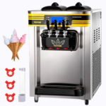 Machine à Crème Glacée Molle de Comptoir VEVOR 22-30 L/h Sorbetière à Glace Pré-Réfrigération Décongélation en Un Clic avec 2 Trémies et 2+1 Saveurs