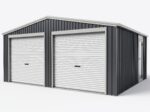 Garage double 637x513cm en acier galvanisé gris anthracite avec portes enroulables