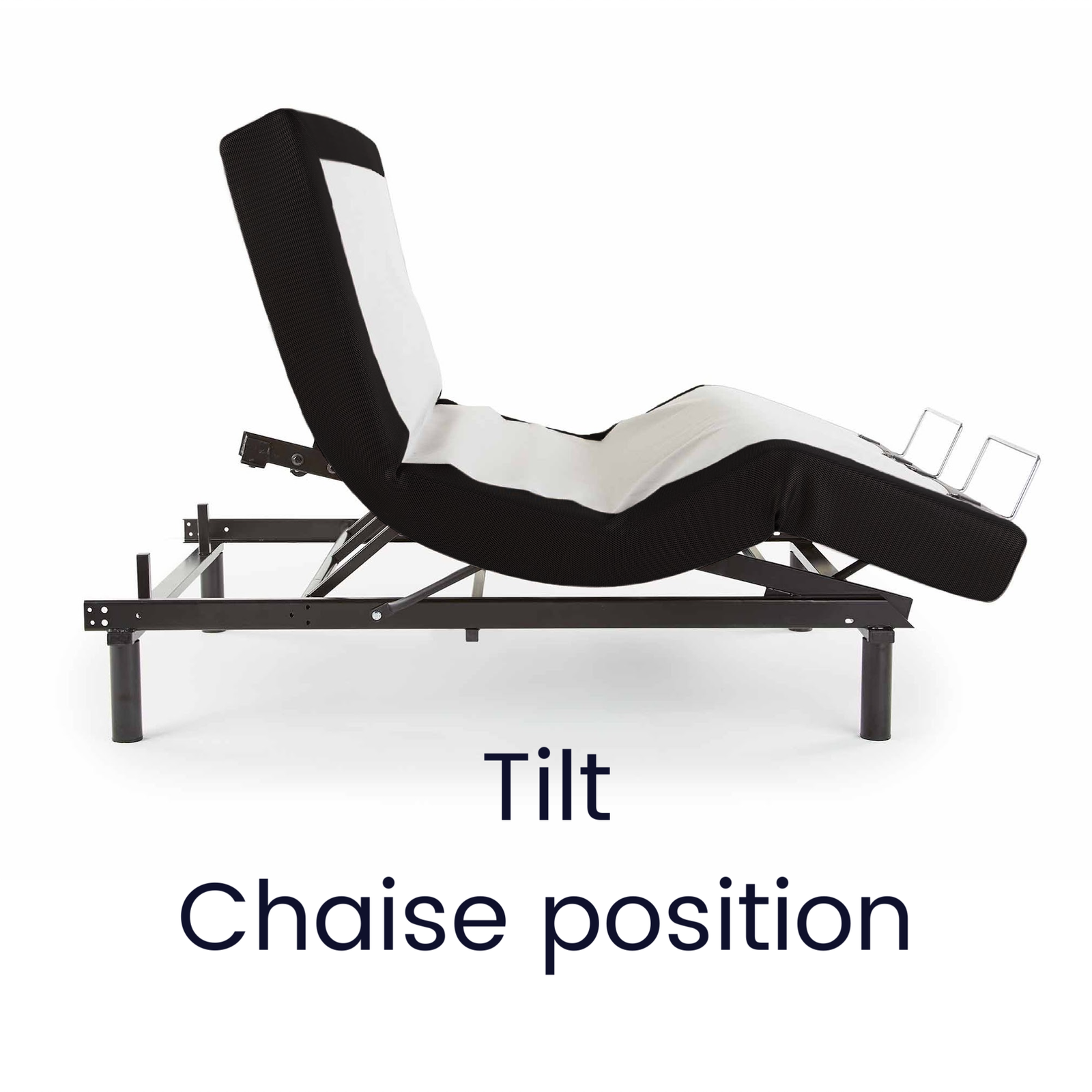 Black Ergo-Pedic iTilt adjustable base in tilt chaise position